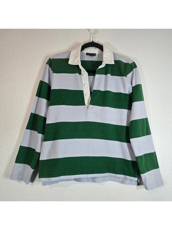 J.CREW Tops - J Crew Always Polo Shirt Women Small Green Blue Rugby Striped Long Sleeve Preppy